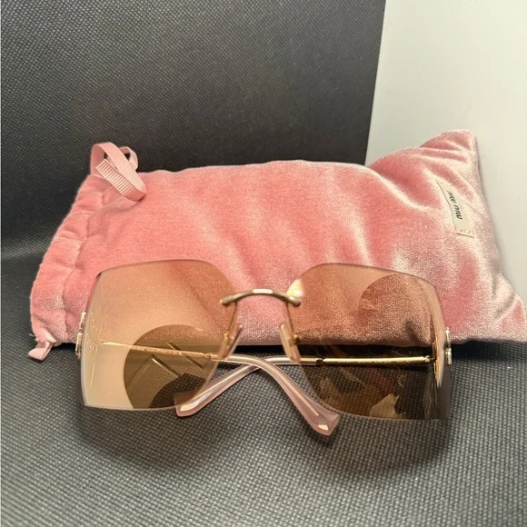 Miu Miu Rimless Sunglasses with Pink Lenses and Gold Hardware - Picture 5 of 11